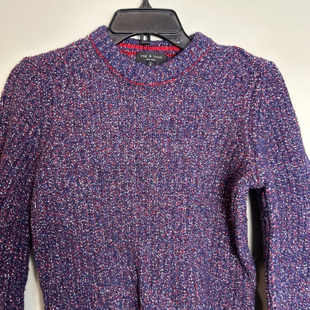 Rag & Bone purple mock neck Confetti Knit Sweater Cropped Size Small - Picture 2 of 9